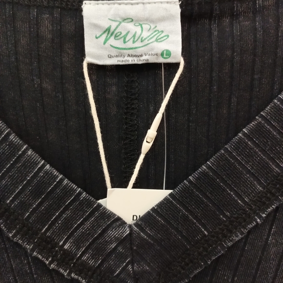 Chic Black Acid Washed New In Ribbed Midi‎ Dress - Picture 3 of 5